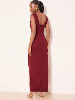 Gelegenheidskleding|Jurken*Lipsy - Square Neck Short Sleeve Ruched Maxi Dress Bordeauxrood