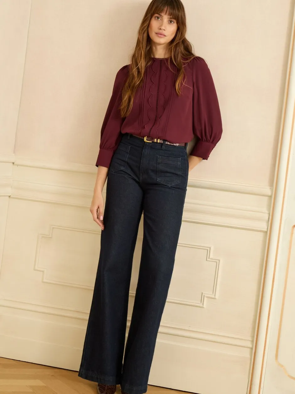 Blouses En Overhemden|Tops En T-Shirts|Love & Roses - 3/4 Sleeve Scallop Detail Blouse Bordeauxrood