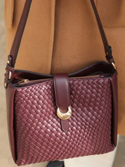 Tassen En Portemonnees*Luella Grey - Taupe Flora Weave Hobo Bag Bordeauxrood