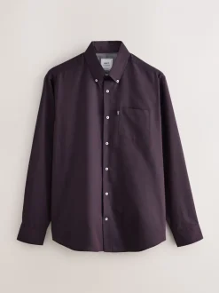 Shirts*Next Bordeauxrood - Normale Pasvorm - Gemakkelijk te strijken Oxford overhemd met doorlopende knopen