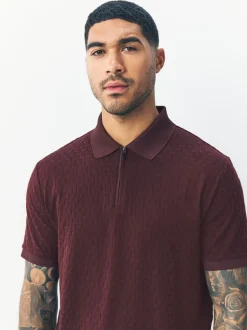 Poloshirts|T-Shirts En Hemden|Next Bordeauxrood - Normale Pasvorm - Net jacquard poloshirt