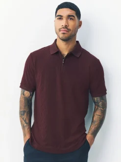 Poloshirts|T-Shirts En Hemden|Next Bordeauxrood - Normale Pasvorm - Net jacquard poloshirt