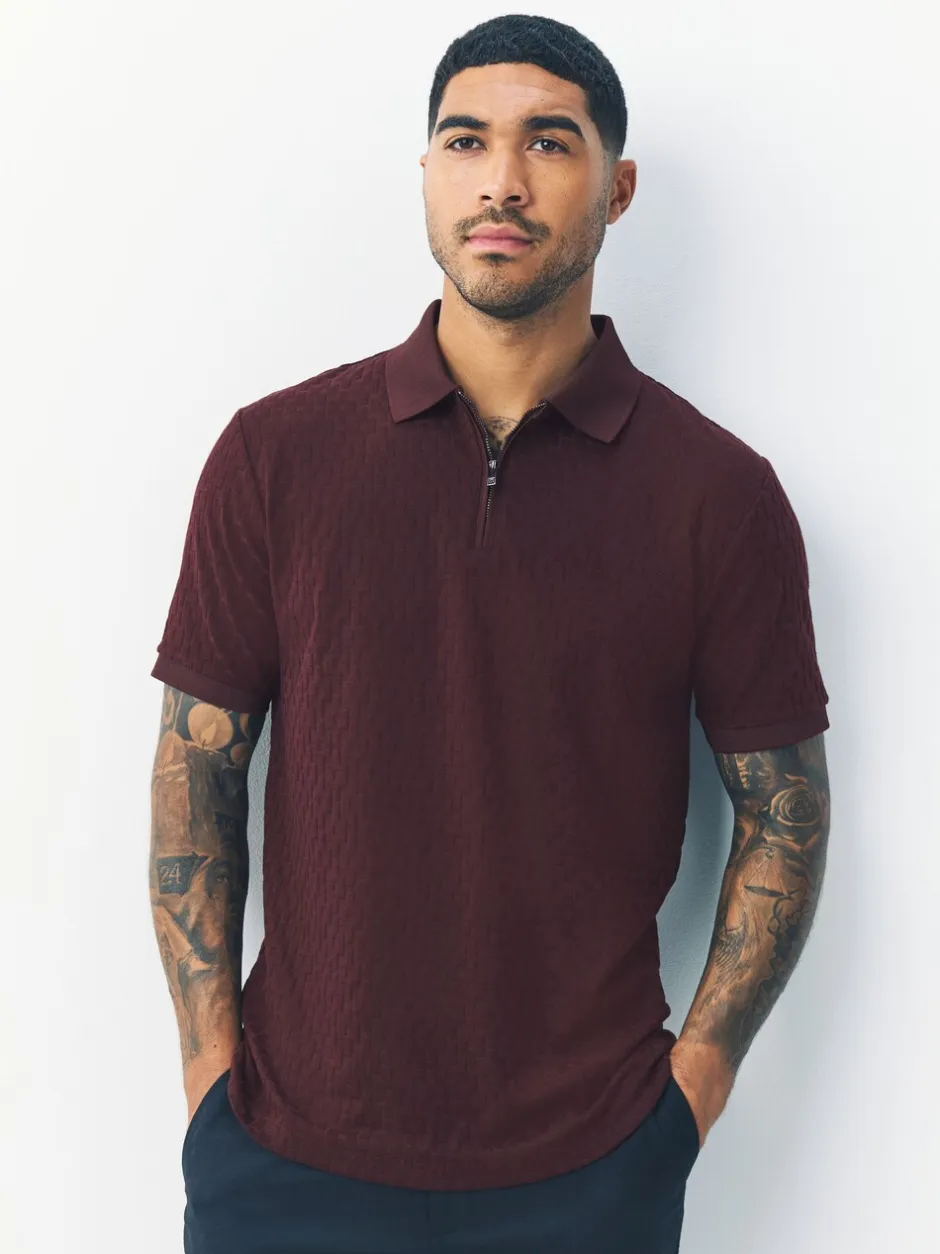 Poloshirts|T-Shirts En Hemden|Next Bordeauxrood - Normale Pasvorm - Net jacquard poloshirt