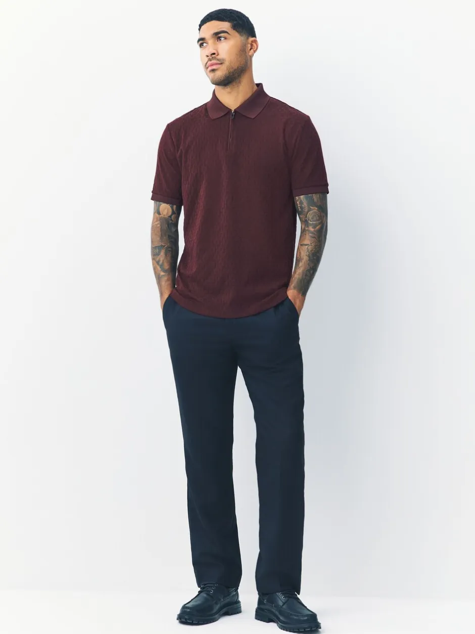 Poloshirts|T-Shirts En Hemden|Next Bordeauxrood - Normale Pasvorm - Net jacquard poloshirt