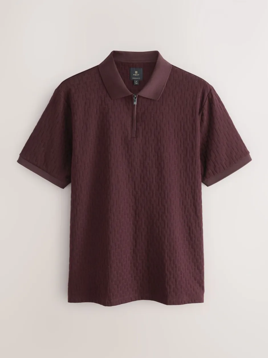 Poloshirts|T-Shirts En Hemden|Next Bordeauxrood - Normale Pasvorm - Net jacquard poloshirt