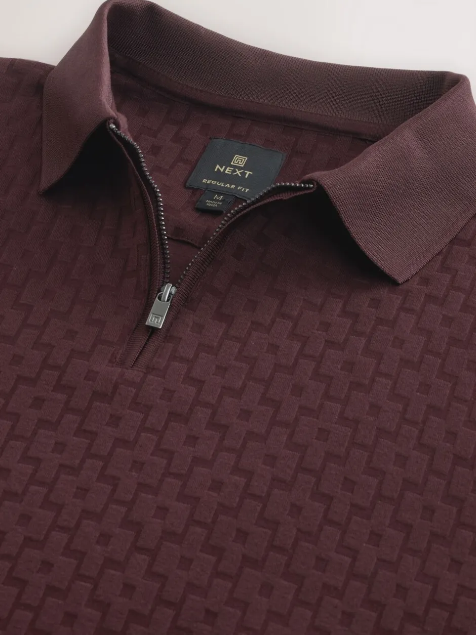 Poloshirts|T-Shirts En Hemden|Next Bordeauxrood - Normale Pasvorm - Net jacquard poloshirt