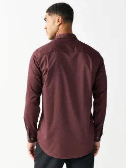 Shirts|Next Bordeauxrood - Normale Pasvorm - Onderhoudsvriendelijk, getextureerd, slim fit overhemd met enkele manchet
