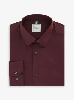 Shirts|Next Bordeauxrood - Normale Pasvorm - Onderhoudsvriendelijk, getextureerd, slim fit overhemd met enkele manchet
