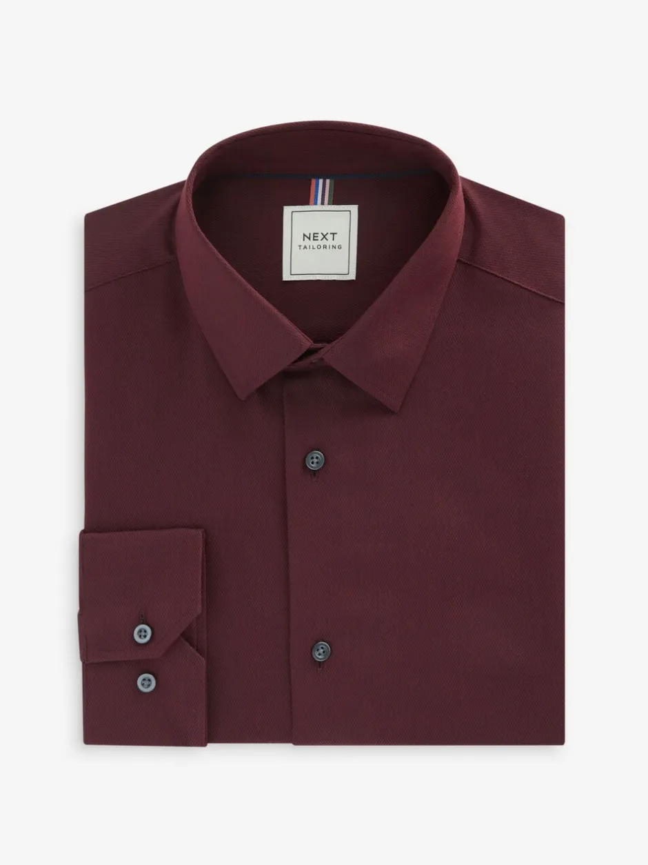 Shirts|Next Bordeauxrood - Normale Pasvorm - Onderhoudsvriendelijk, getextureerd, slim fit overhemd met enkele manchet