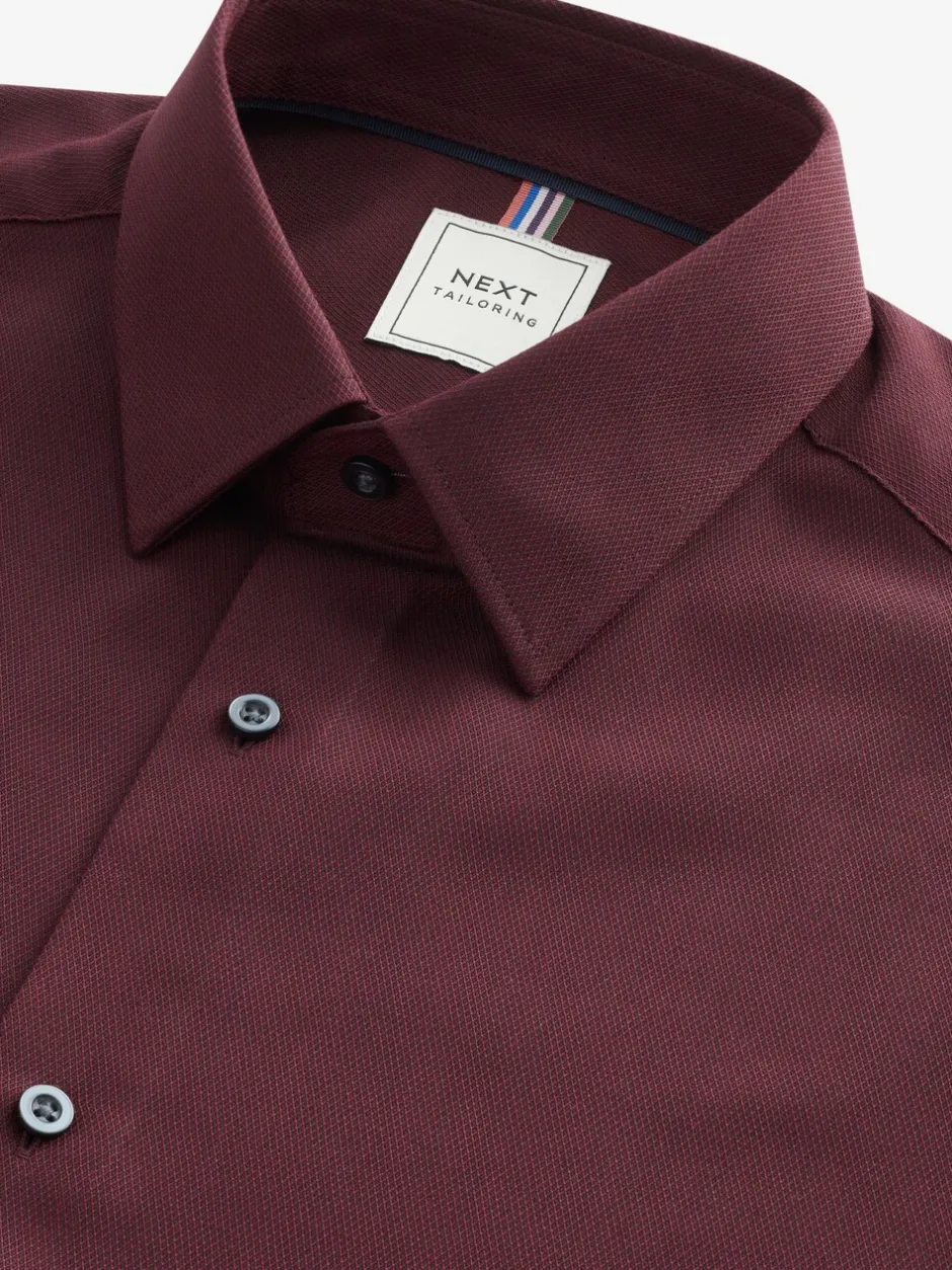 Shirts|Next Bordeauxrood - Normale Pasvorm - Onderhoudsvriendelijk, getextureerd, slim fit overhemd met enkele manchet