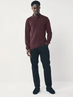 Poloshirts*Next Bordeauxrood - Normale Pasvorm - Piqué polo met lange mouwen