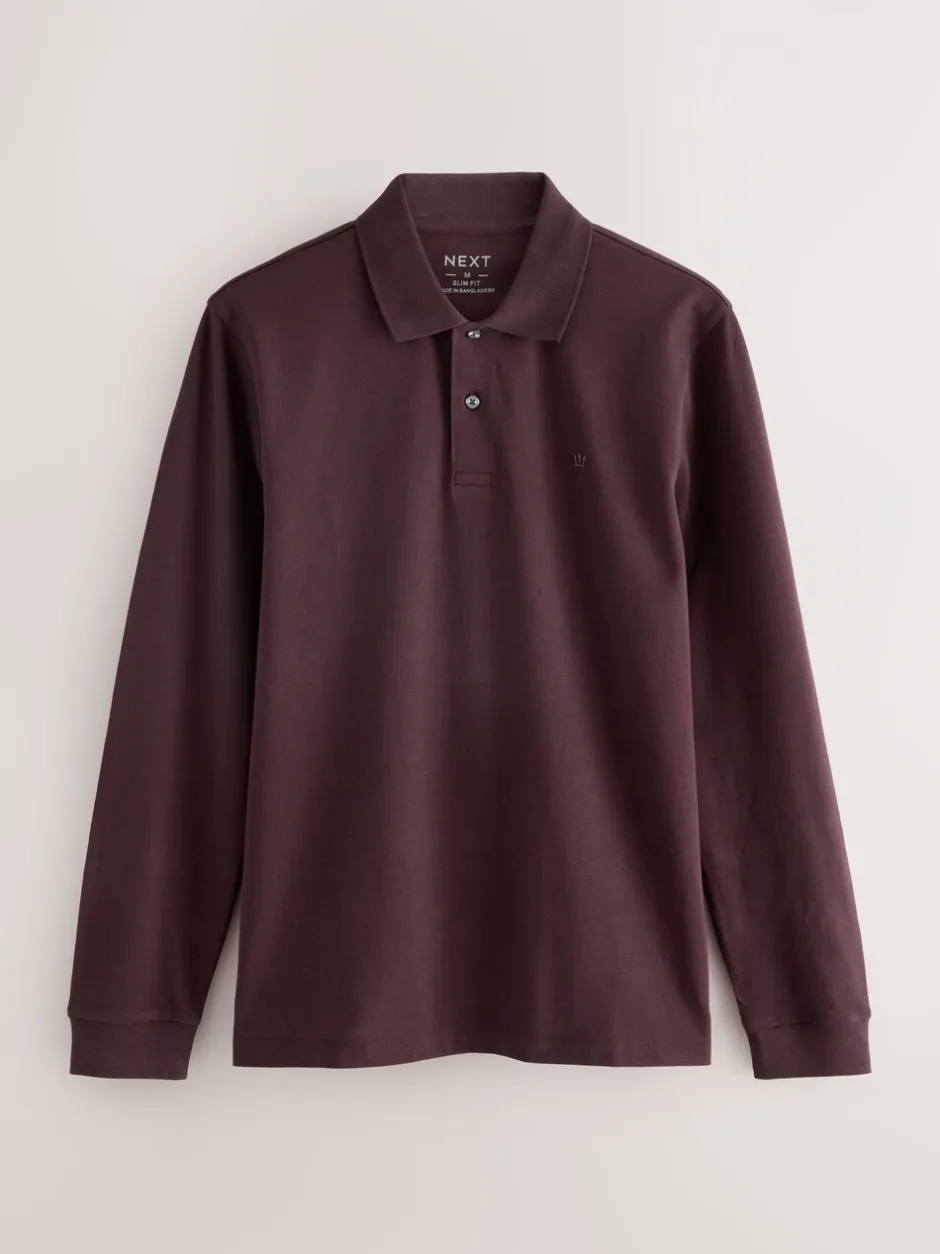 Poloshirts*Next Bordeauxrood - Normale Pasvorm - Piqué polo met lange mouwen
