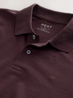 Poloshirts*Next Bordeauxrood - Normale Pasvorm - Piqué polo met lange mouwen