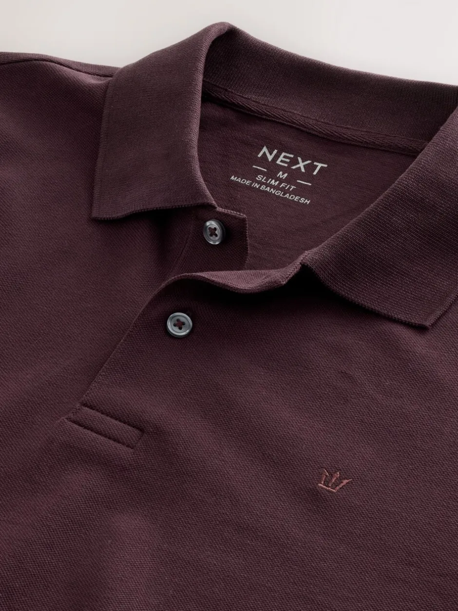 Poloshirts*Next Bordeauxrood - Normale Pasvorm - Piqué polo met lange mouwen