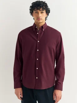Formele Overhemden|Shirts|Next Bordeauxrood - Oxford-stretchoverhemd met lange mouwen