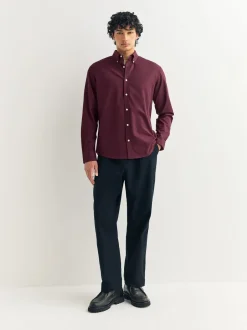 Formele Overhemden|Shirts|Next Bordeauxrood - Oxford-stretchoverhemd met lange mouwen