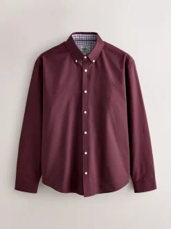 Formele Overhemden|Shirts|Next Bordeauxrood - Oxford-stretchoverhemd met lange mouwen