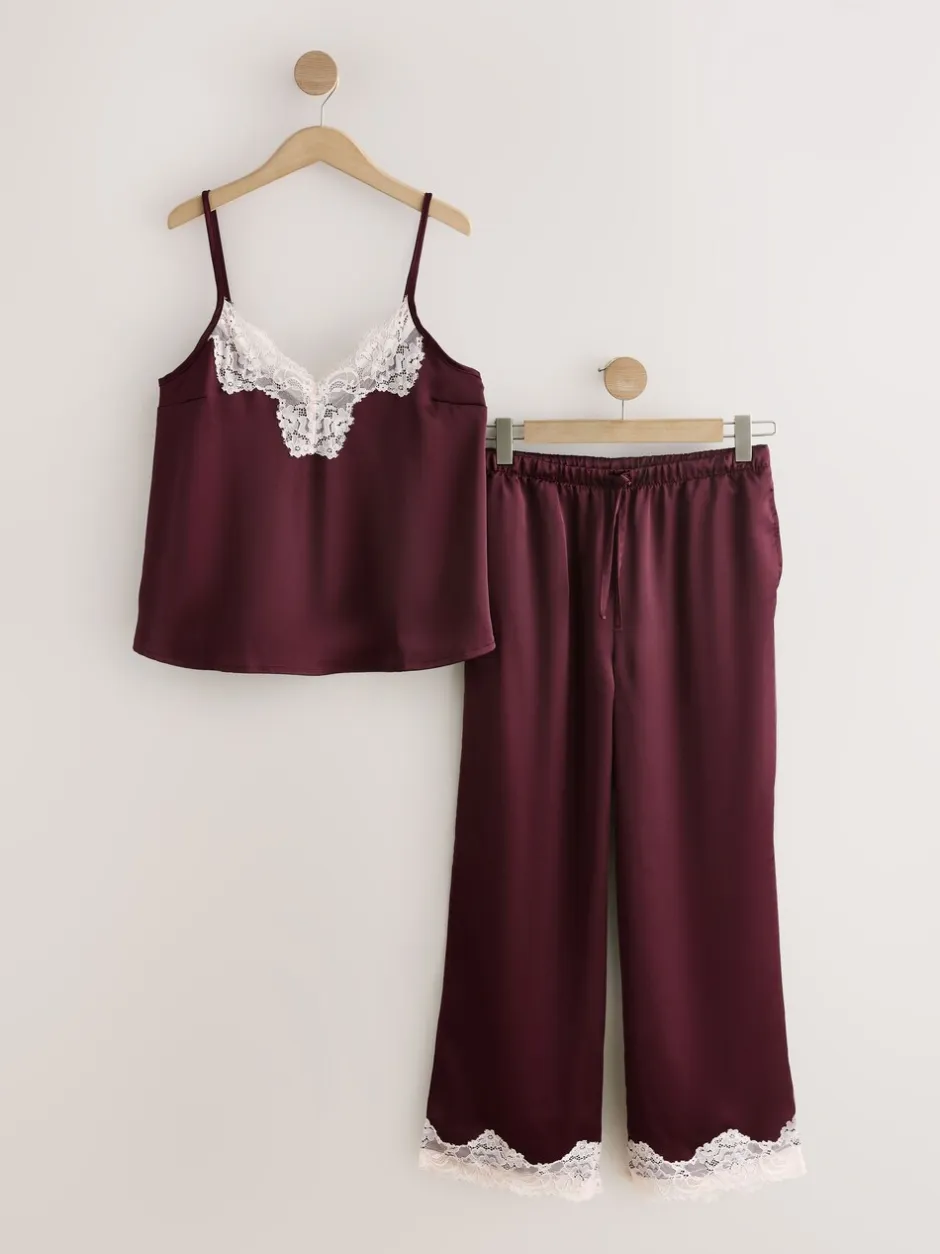 Pyjama's|Alle Nacht- En Loungekleding|Next Bordeauxrood - Pyjama met hemdje met kanten afwerking