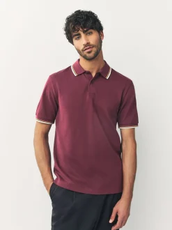 Poloshirts|Next Bordeauxrood - Regular fit poloshirt met korte mouwen en contrasterende randen