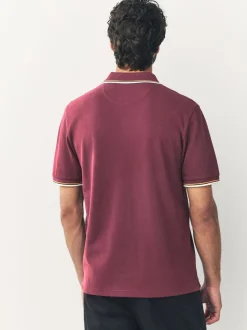 Poloshirts|Next Bordeauxrood - Regular fit poloshirt met korte mouwen en contrasterende randen