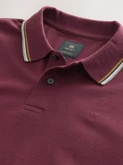 Poloshirts|Next Bordeauxrood - Regular fit poloshirt met korte mouwen en contrasterende randen