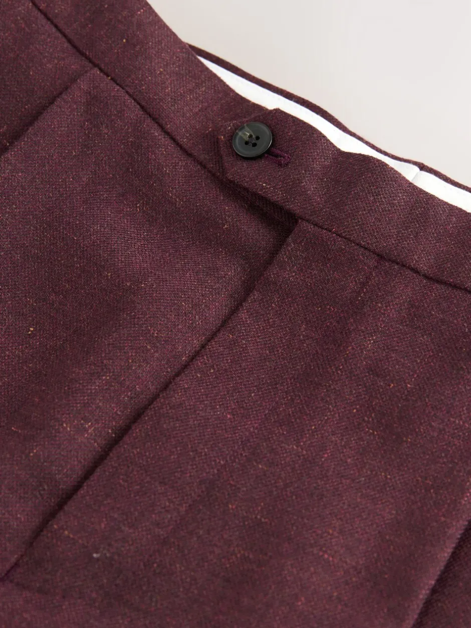 Formele Broek|Next Bordeauxrood - Regular fit wollen mix Broeken met linnen en functionele zijverstellers