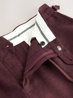 Formele Broek|Next Bordeauxrood - Regular fit wollen mix Broeken met linnen en functionele zijverstellers