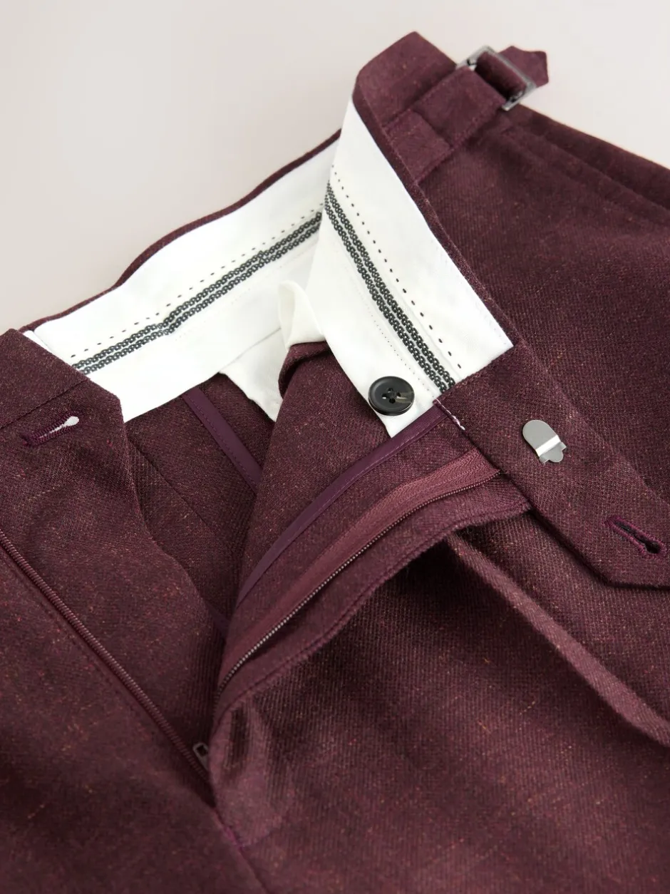 Formele Broek|Next Bordeauxrood - Regular fit wollen mix Broeken met linnen en functionele zijverstellers