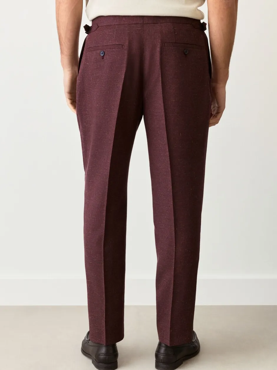 Formele Broek|Next Bordeauxrood - Regular fit wollen mix Broeken met linnen en functionele zijverstellers