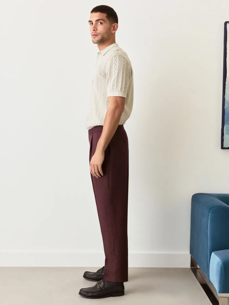 Formele Broek|Next Bordeauxrood - Regular fit wollen mix Broeken met linnen en functionele zijverstellers