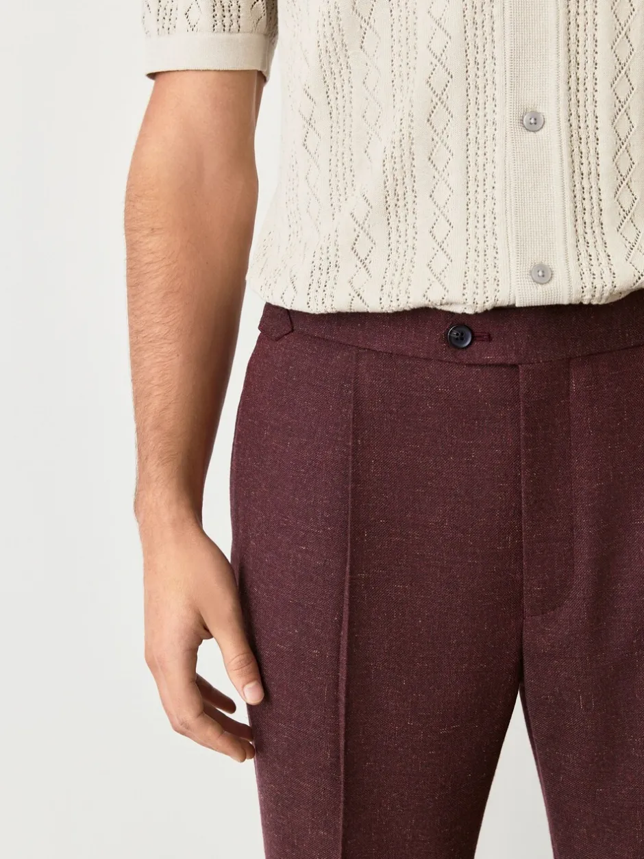 Formele Broek|Next Bordeauxrood - Regular fit wollen mix Broeken met linnen en functionele zijverstellers
