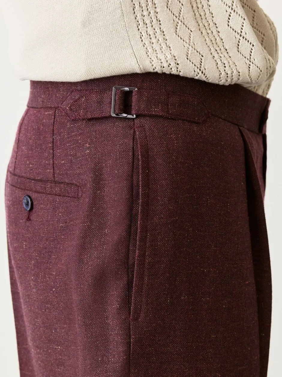 Formele Broek|Next Bordeauxrood - Regular fit wollen mix Broeken met linnen en functionele zijverstellers