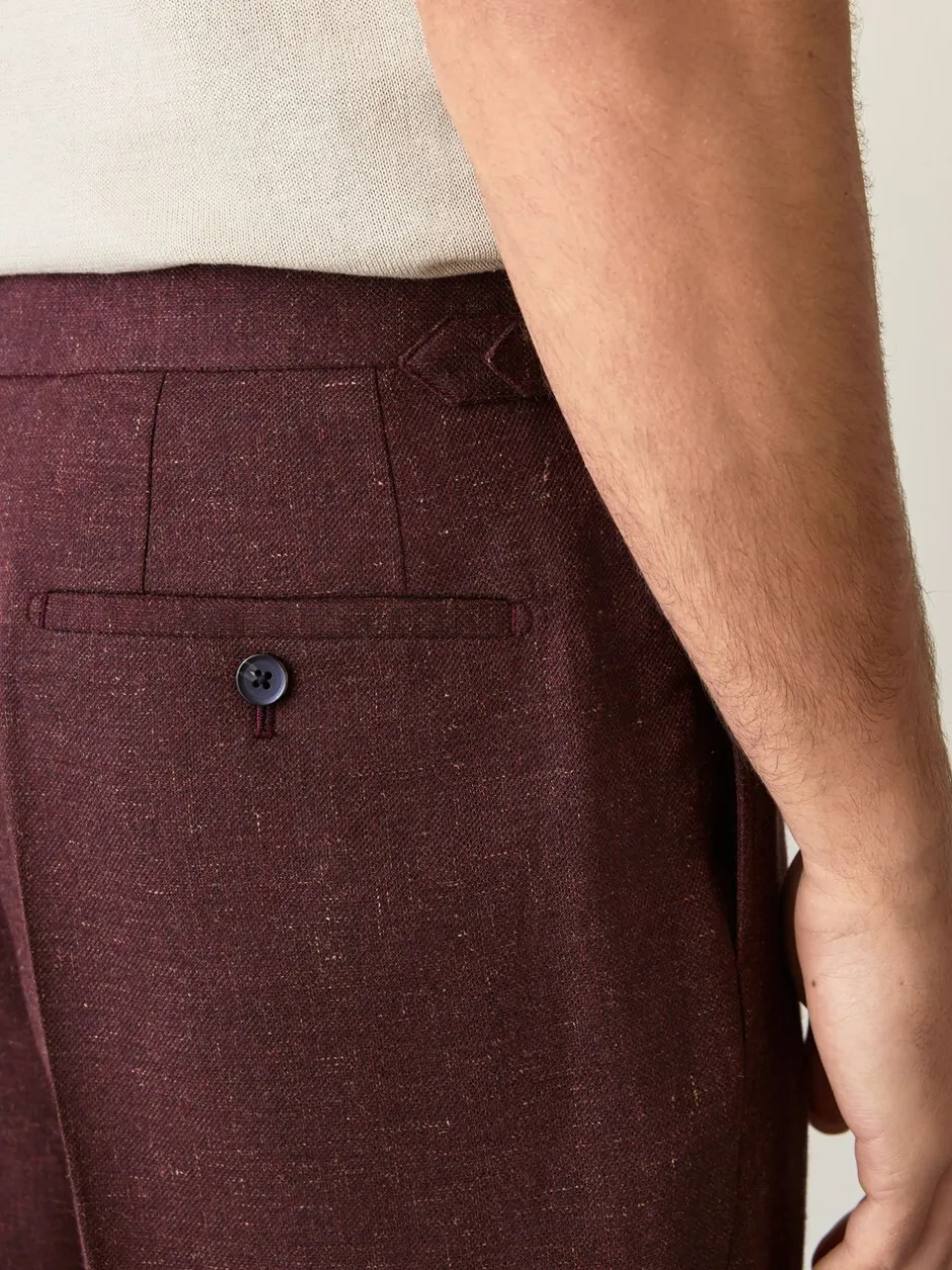 Formele Broek|Next Bordeauxrood - Regular fit wollen mix Broeken met linnen en functionele zijverstellers