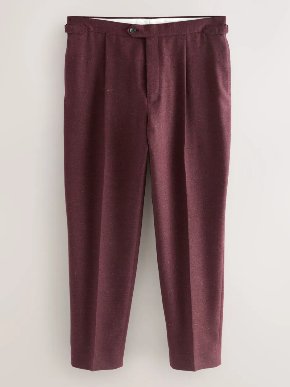 Formele Broek|Next Bordeauxrood - Regular fit wollen mix Broeken met linnen en functionele zijverstellers