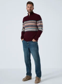 Gebreide Kleding*Next Bordeauxrood - Regular Fit Fairisle Pattern Chest Block Zip Neck Jumper
