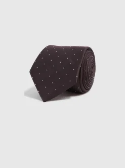 Stropdassen En Pochets*Reiss Bordeauxrood - zijden Liam stropdas met stippen