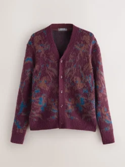 Gebreide Kleding*Next Bordeauxrood - Relaxed Fit Floral Pattern Cardigan