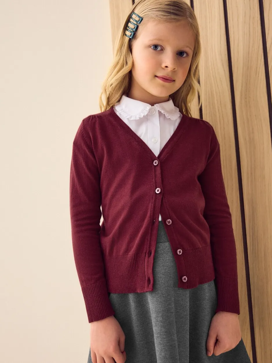 Schoolkleding|Gebreide Kleding*Next Bordeauxrood - Schoolvest met V-hals en hoog aandeel katoen (3-16 jr)