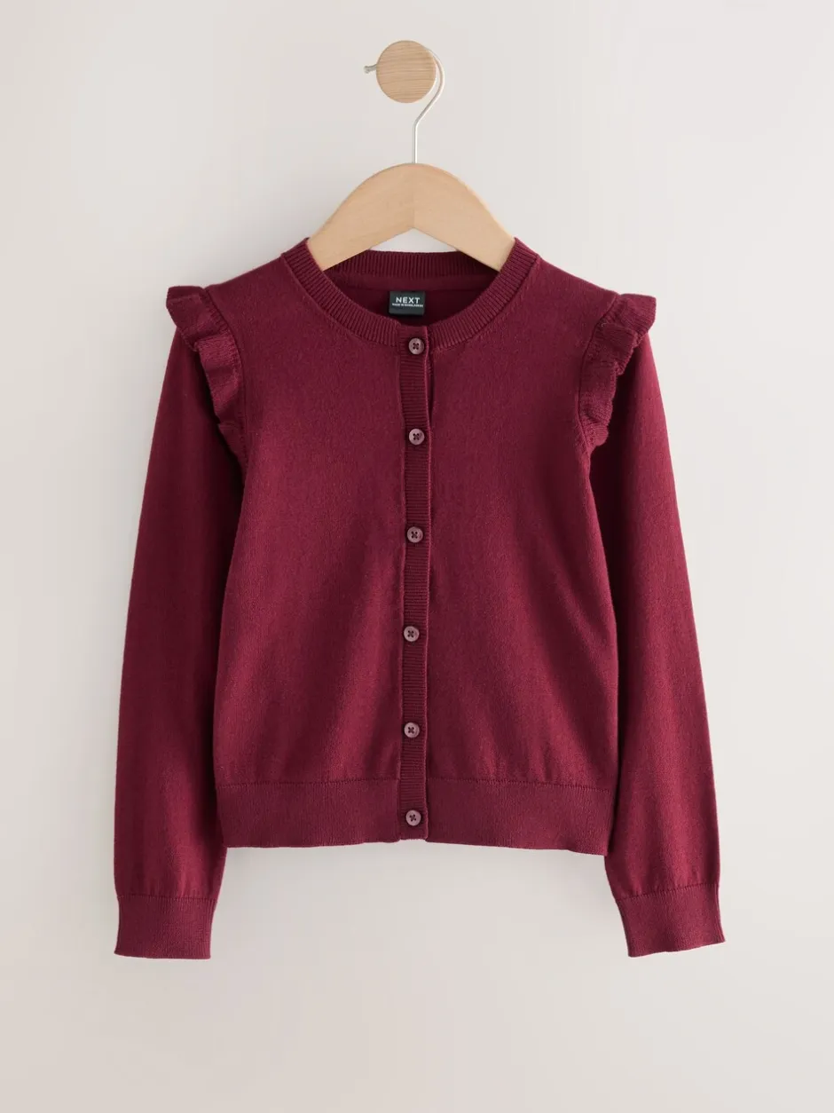 Schoolkleding|Gebreide Kleding*Next Bordeauxrood - Schoolvest met hoog katoengehalte en ruches op de schouders (3-16 jr)