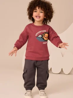 Joggingbroeken|Sweaters En Hoody´S|Next - Set met sweatshirt en utility-joggingbroek (3mnd -7jr) Bordeauxrood