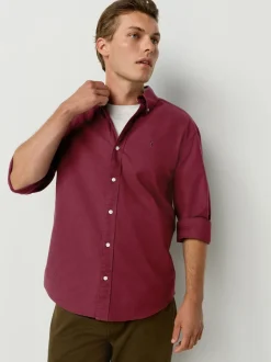 Formele Overhemden|Shirts*Next Bordeauxrood - Slim Fit - Oxford-hemd met lange mouwen