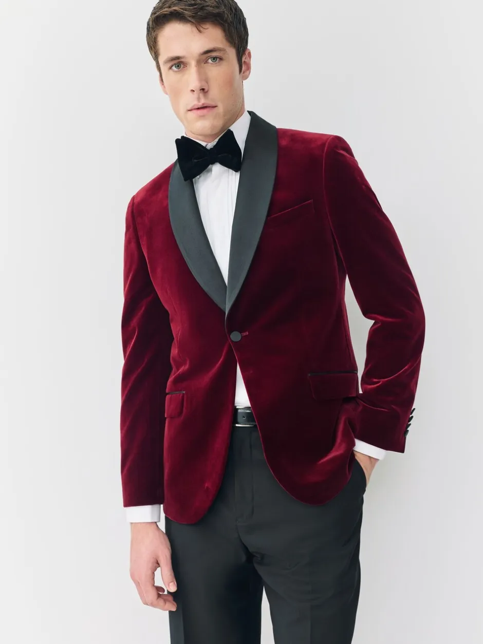 Smokings En Feestkleding|Blazers En Business-Jasjes|Next - Slim Fit - Signature Pontoglio Italiaanse fluwelen blazer met sjaalkraag Bordeauxrood