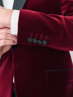 Smokings En Feestkleding|Blazers En Business-Jasjes|Next - Slim Fit - Signature Pontoglio Italiaanse fluwelen blazer met sjaalkraag Bordeauxrood
