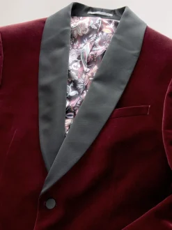 Smokings En Feestkleding|Blazers En Business-Jasjes|Next - Slim Fit - Signature Pontoglio Italiaanse fluwelen blazer met sjaalkraag Bordeauxrood