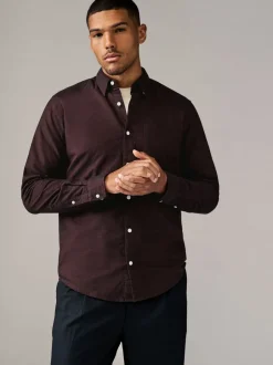Formele Overhemden|Next Bordeauxrood - Soft Touch Oxford Long Sleeve Shirt