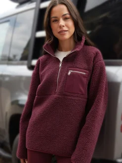 Hoody's En Sweatshirts|Threadbare Bordeauxrood - borgfleece met korte rits