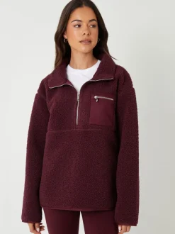 Hoody's En Sweatshirts|Threadbare Bordeauxrood - borgfleece met korte rits