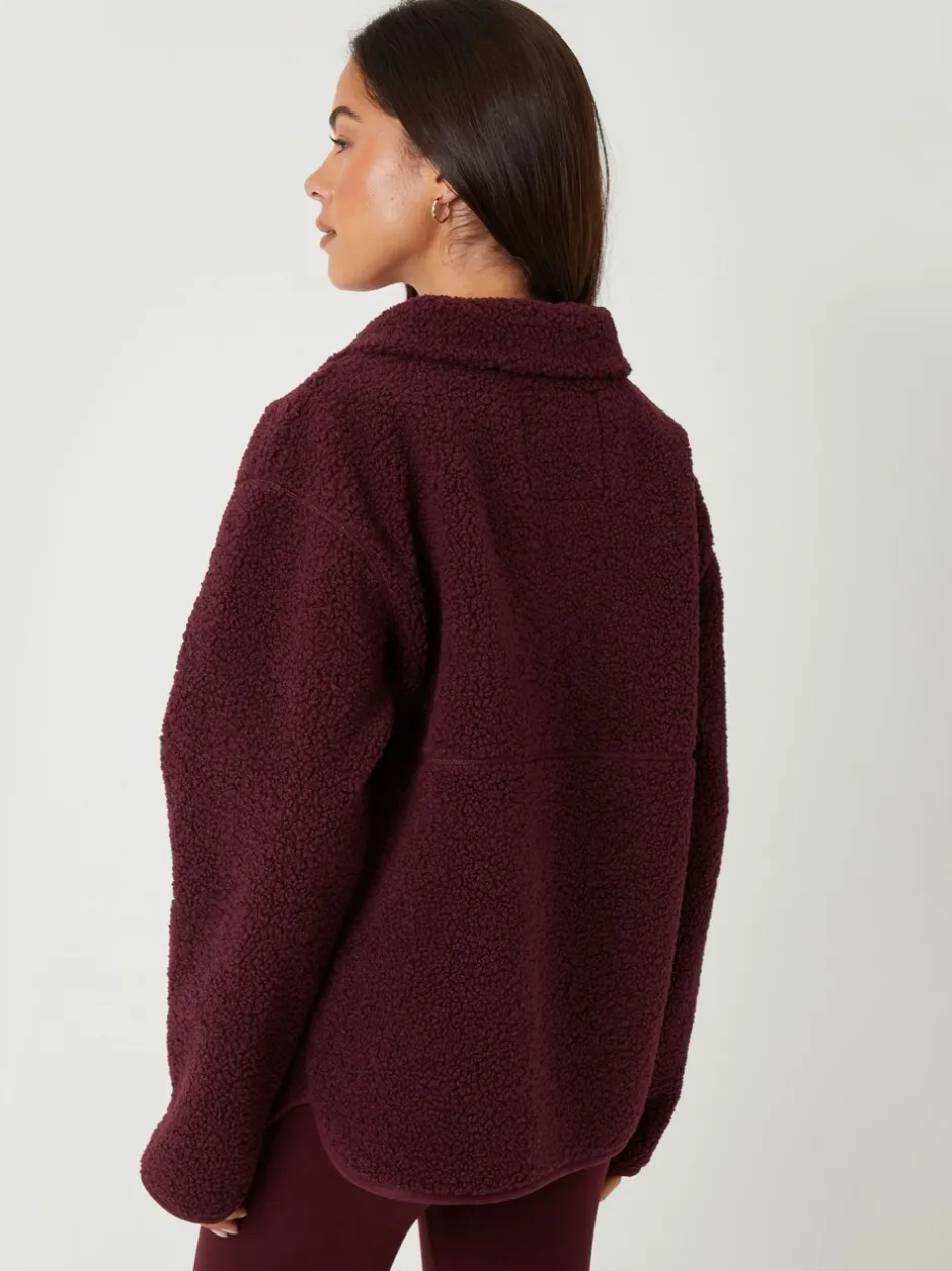 Hoody's En Sweatshirts|Threadbare Bordeauxrood - borgfleece met korte rits