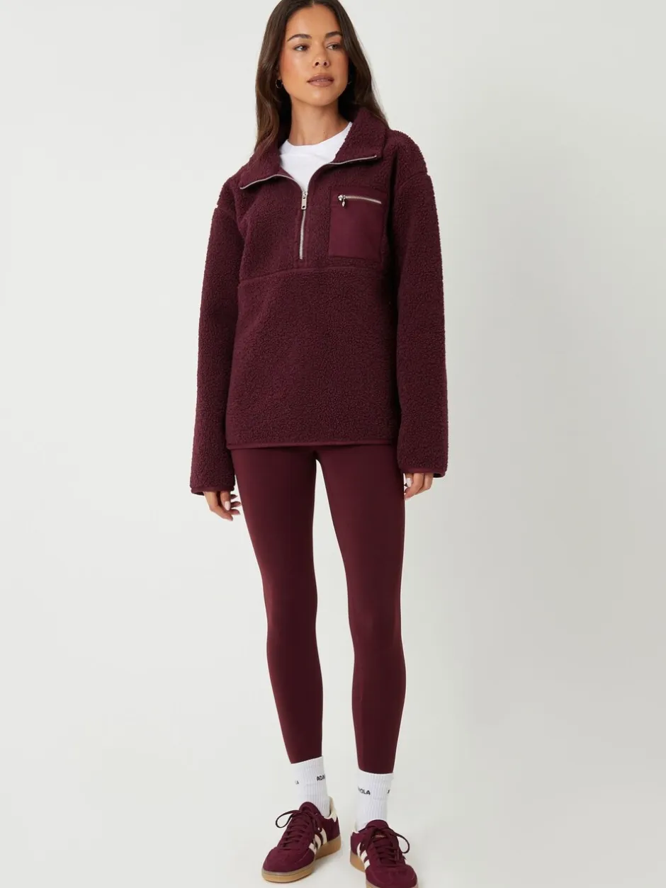 Hoody's En Sweatshirts|Threadbare Bordeauxrood - borgfleece met korte rits