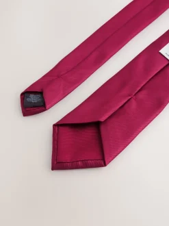 Stropdassen En Pochets|Next - Tie Pocket Square and Brooch Set Bordeauxrood